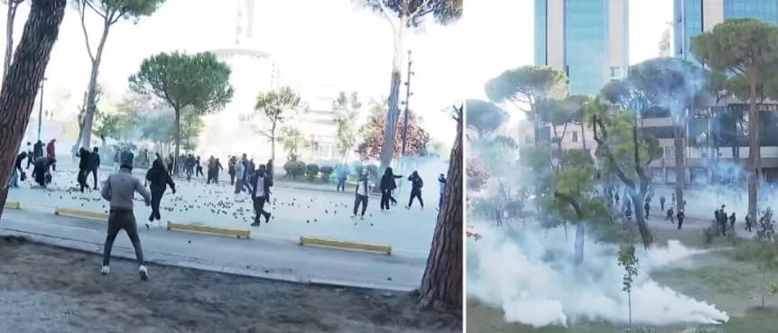 Nis përplasja te Kryeministria, protestuesit hedhin gurë dhe kapsolla, policia përgjigjet me gaz lotsjellës