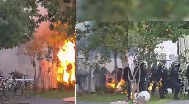 Qëllohet me molotov nga protestuesit, merr flakë një polic në Tiranë