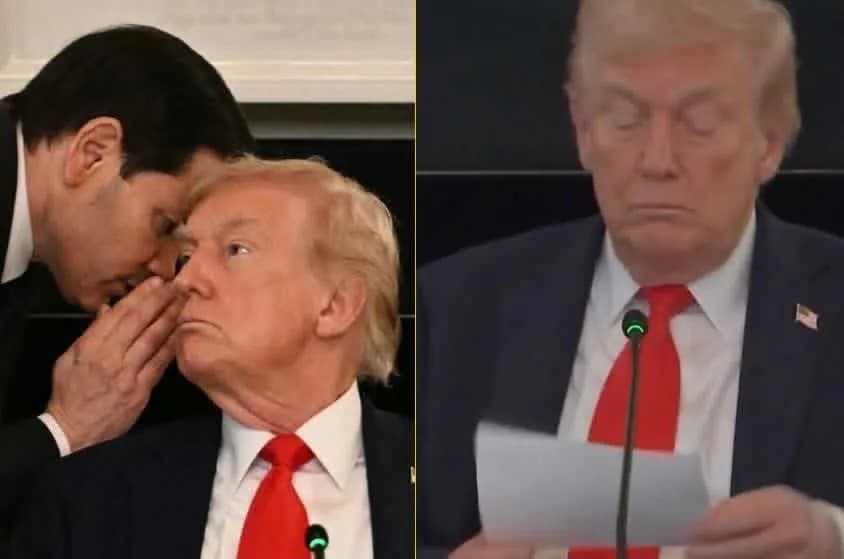 Momenti kur Rubio i tregon diçka në vesh Trumpit dhe i jep një letër