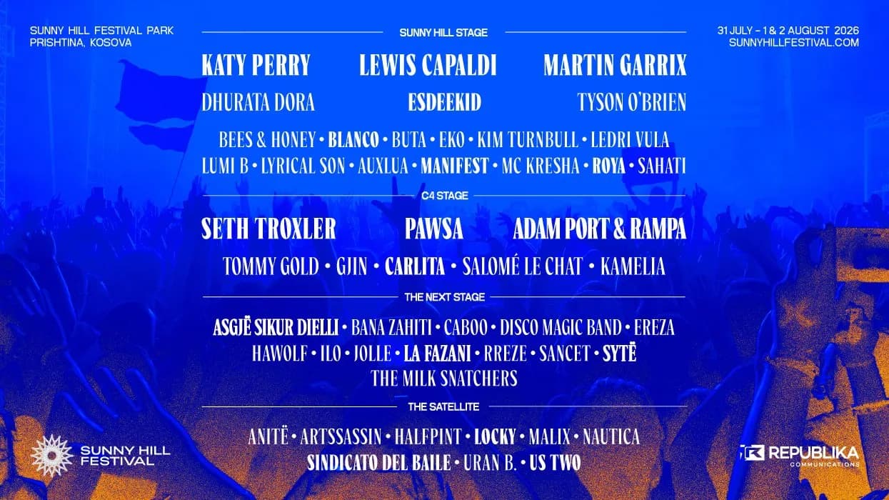Sunny Hill Festival 2026 sjell në Prishtinë Katy Perry, Martin Garrix dhe Lewis Capaldi – priten mbi 100 mijë vizitorë